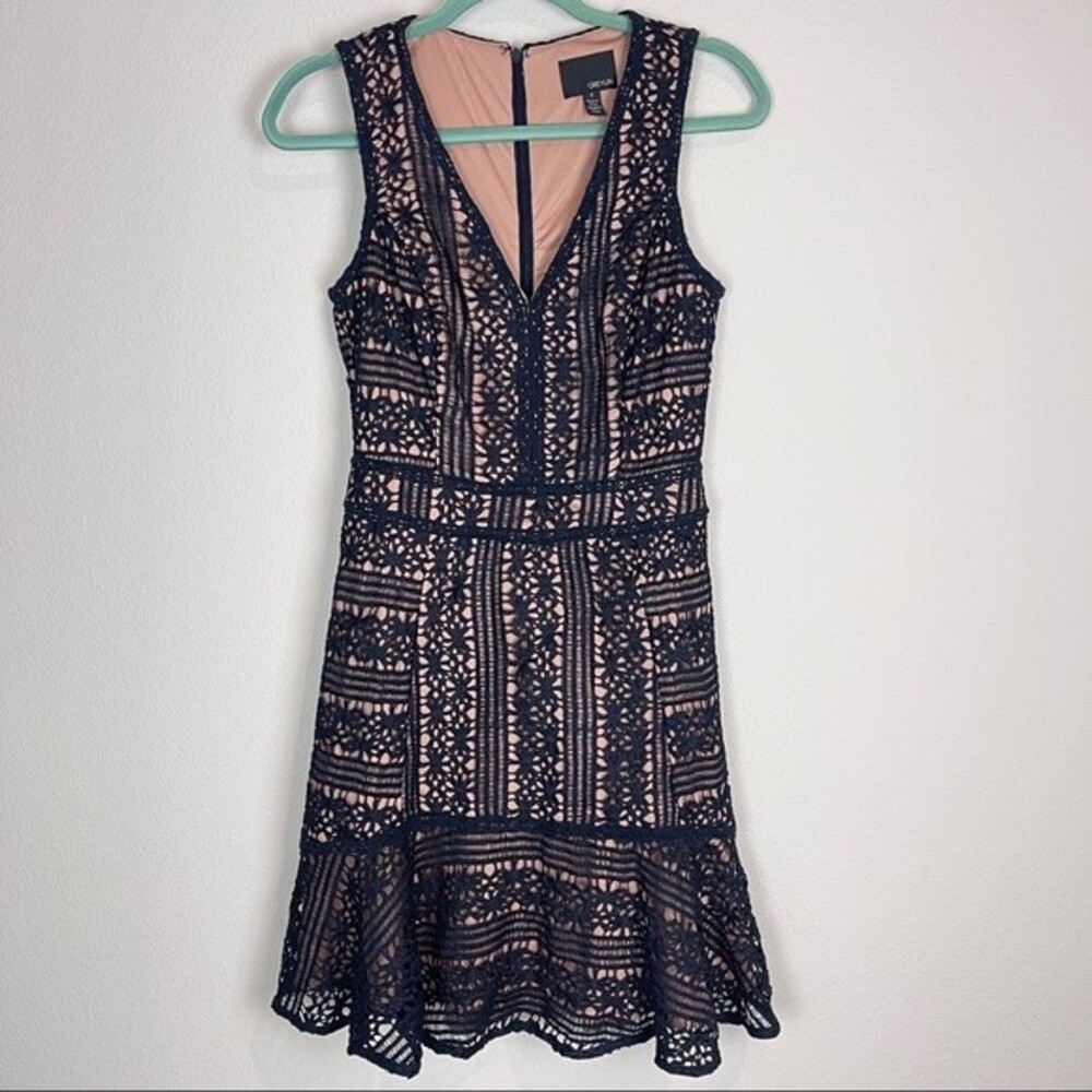 Greylin Anthropologie Crochet Lace Navy Sleeveless V-neck Dress S